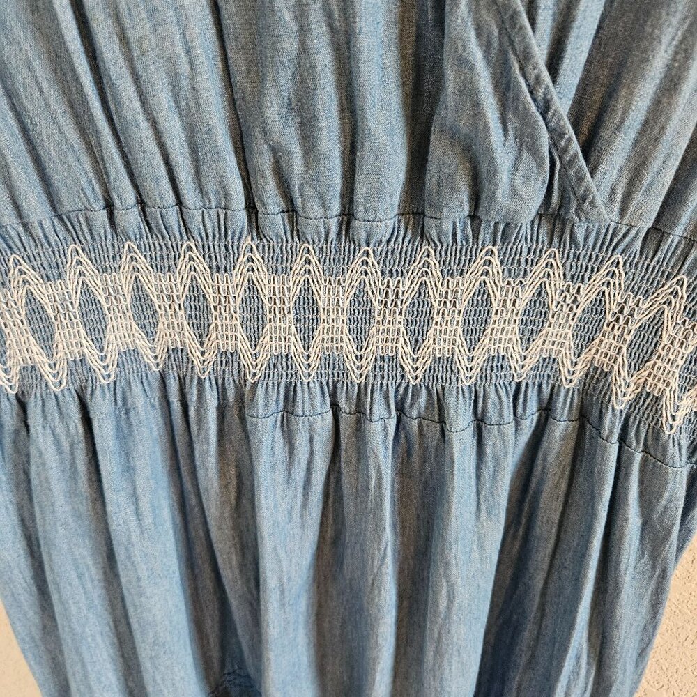 Lapis Woman Size M Tiered Smocked Chambray Maxi Dress Bohemian Western Peasant - Picture 5 of 7